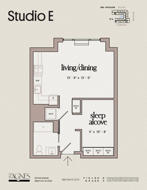 Floor plan for studio, 1 bath, 576 sqft